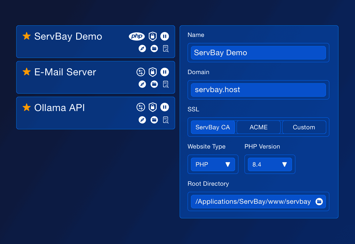 ServBay possui uma rica funcionalidade